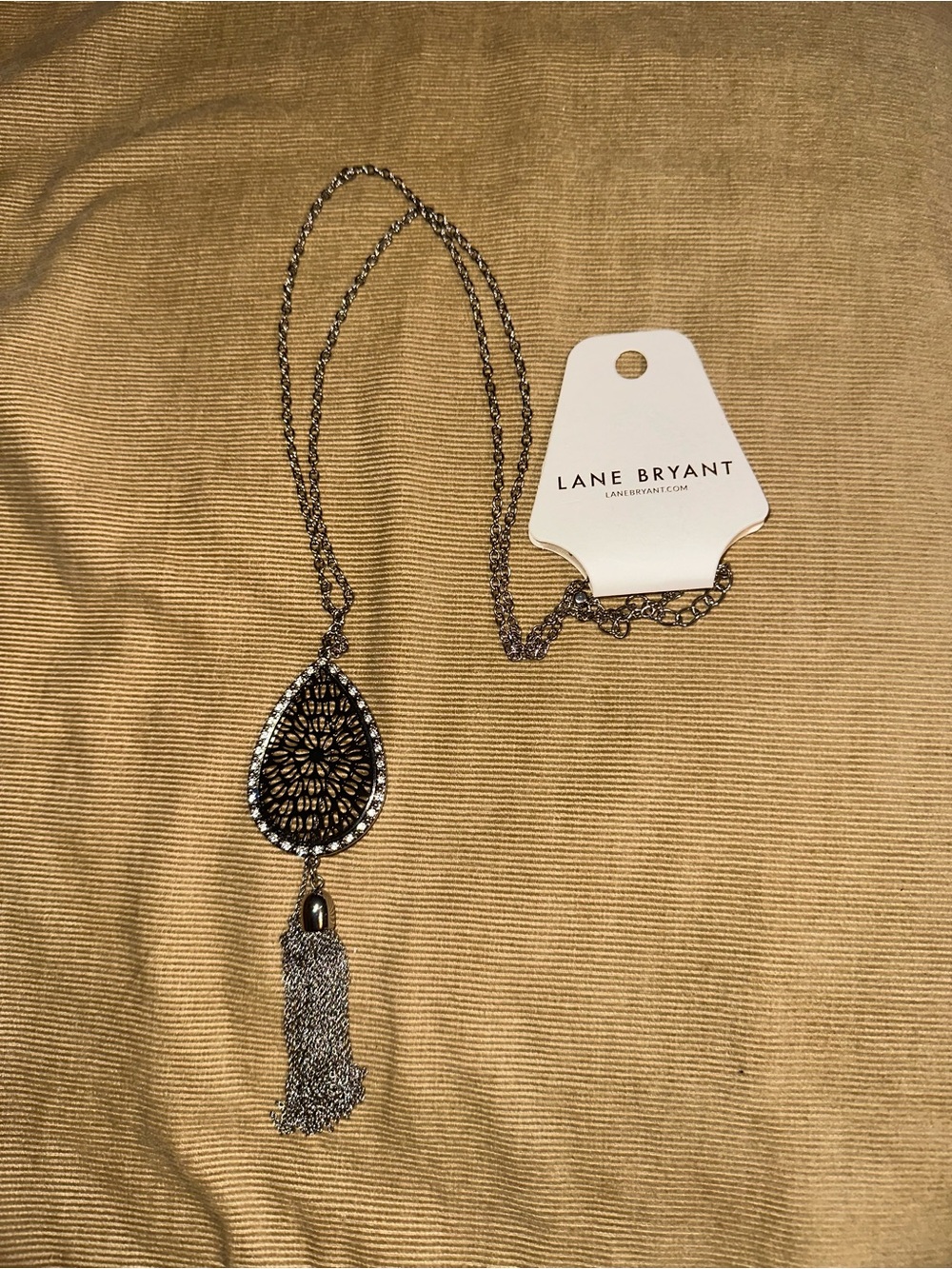 Beautiful Long Chain Lane Bryant Rhinestone Teardrop Pendant